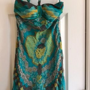 BCBG Silk Summer Dress 4 Halter Turquoise
